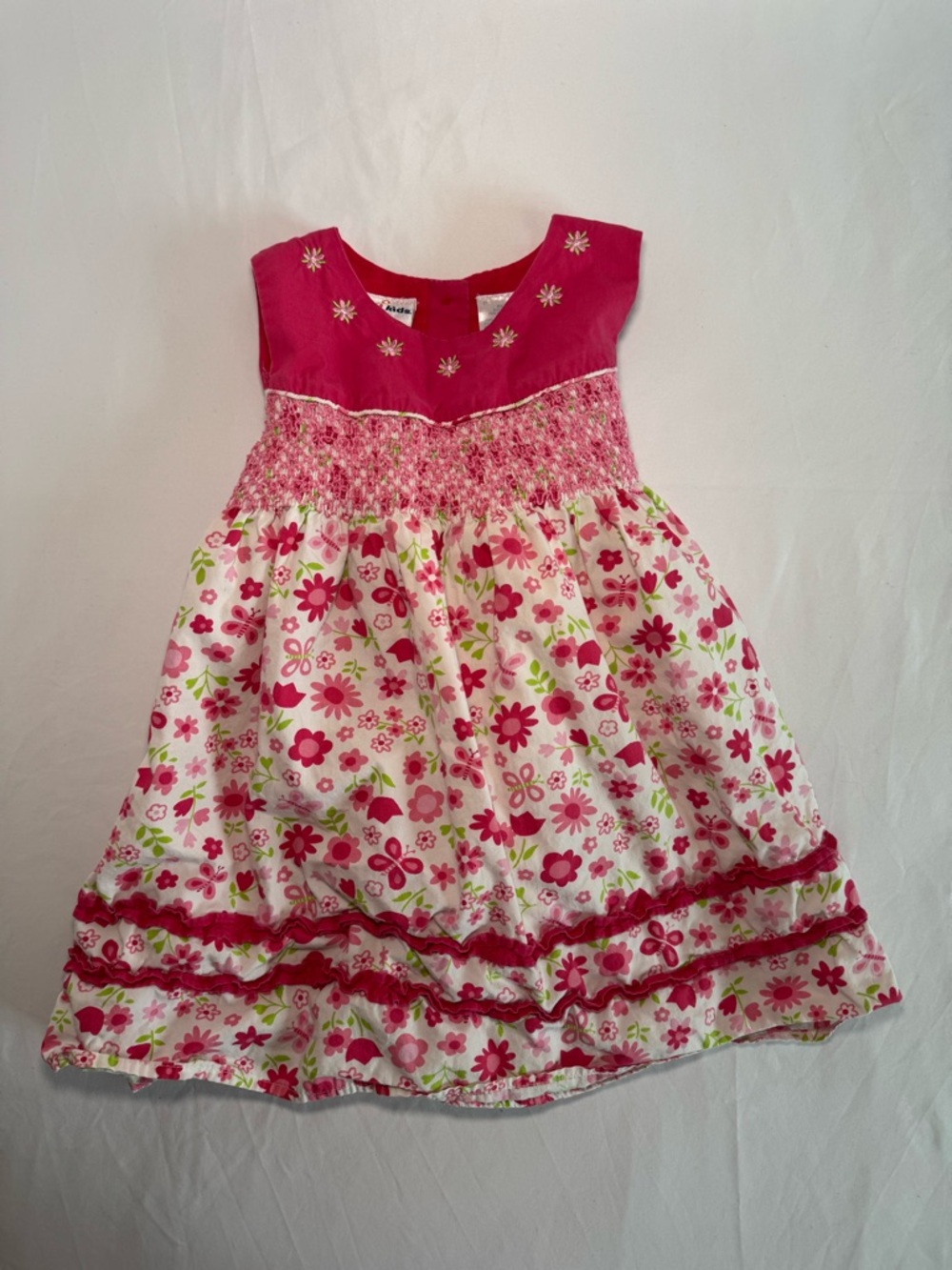 Girls Floral Smocked Dress - Pink